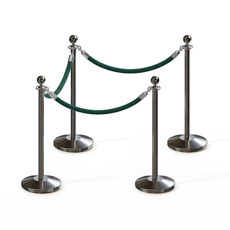 Montour Line Stanchion Post and Rope Kit Sat.Steel, 4 Ball Top3 Green Rope C-Kit-4-SS-BA-3-PVR-GN-PS